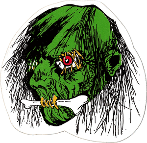 Sticker - Skull - Shrunken Head With Bone In Mouth PUS-HED
