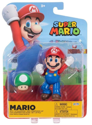 Jakks Pacific World of Nintendo Super Mario with 1-UP Mushroom 4" Action Figure