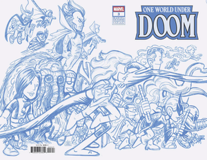 ONE WORLD UNDER DOOM #3 CHRIS GIARRUSSO MARVEL UNIVERSE CONNECTING BLUE LINE SKETCH WRAP VARIANT H 1:50