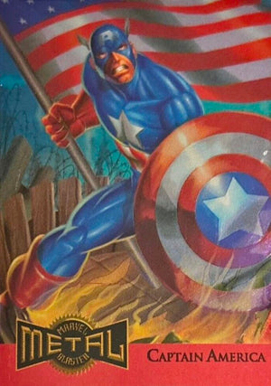 Marvel Metal 1995 Trading Cards : -METAL BLASTERS- #2 of 18 Chase Cards - Captain America