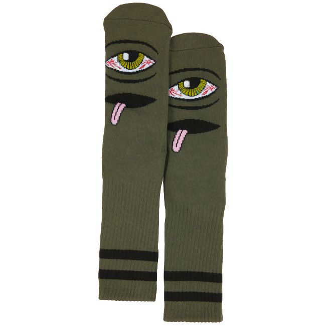 Socks: TOY MACHINE : TM SECT BLOODSHOT EYE CREW SOCKS-GREEN 1 pair