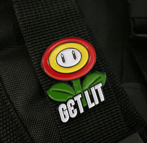 Enamel Pin: GET LIT (Fire Flower)(YESTERDAYS)