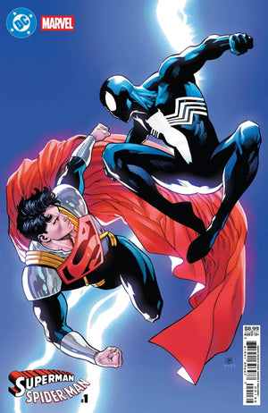 DC MARVEL SUPERMAN SPIDER-MAN #1 (ONE SHOT) CVR R DANIEL SAMPERE SUPER-BOY PRIME & SPIDER-MAN BLACK CARD STOCK VAR