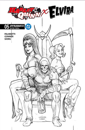 HARLEY QUINN X ELVIRA #5 CVR M INC 1:7 JOSEPH MICHAEL LINSNER LINE ART VAR