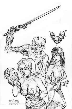 HARLEY QUINN X ELVIRA #3 CVR M INC 1:10 JOSEPH MICHAEL LINSNER LINE ART VIRGIN FOC BONUS VAR