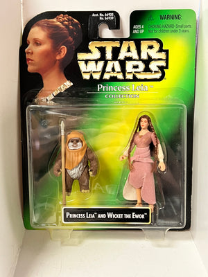 Star Wars Kenner 1997 Power of the Force Leia and Wicket MOC