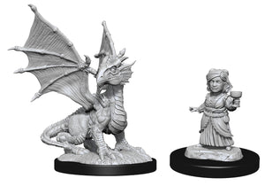 DND Minis Nolzur's Marvelous Unpainted Minis: Silver Dragon Wyrmling and Female Halfling