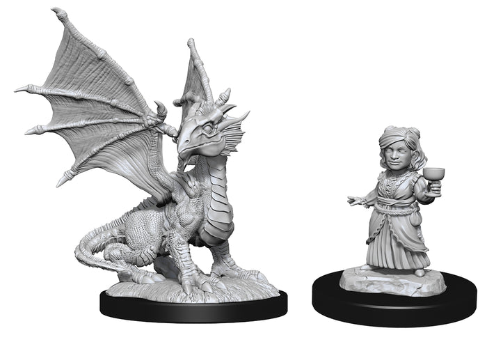 Nolzur's Marvelous Unpainted Minis: Silver Dragon Wyrmling and Female Halfling by WizKids