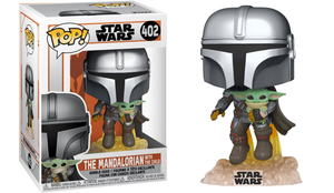 Star Wars Funko Pop Vinyl Mandalorian Flying with Child #402  *Mint IN BCW POP STORAGE BOX*