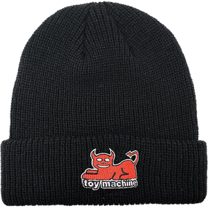 Hat: Devil Cat Black Beanie by Toy Machine