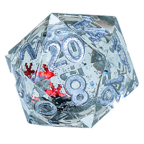 Sirius Dice: 22mm Sharp-Edge d20 Snowglobe - Silver/Red/Green Glitter with Silver