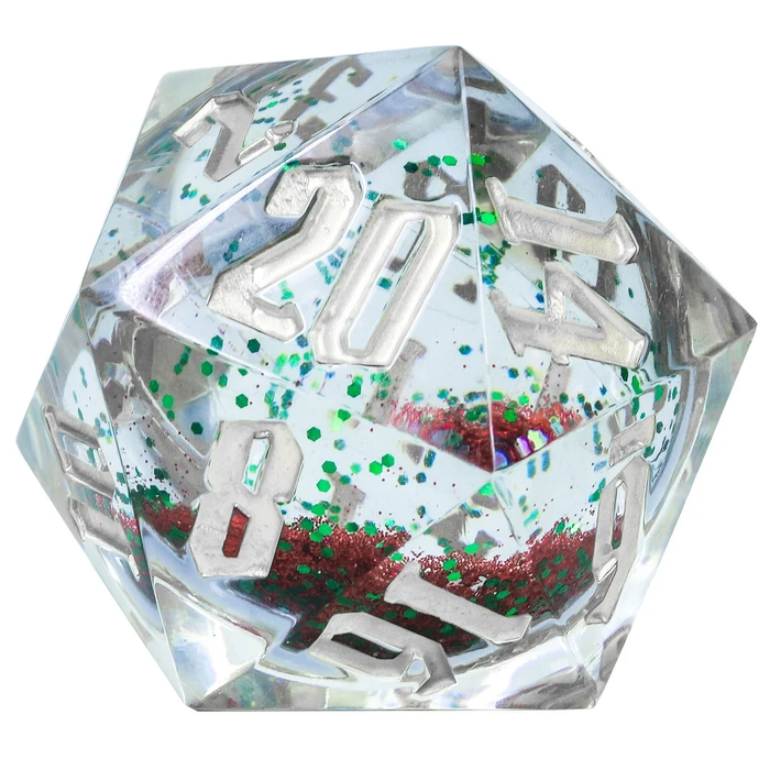 Large 54mm D20 Snow Globe - Silver Ink with Colorful Snowflakes Sirius Dice