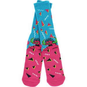 TOY MACHINE : 80'S MONSTER CREW SOCKS CYAN/PINK 1 Pair