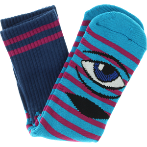 TOY MACHINE : TM SECT EYE STRIPE CREW SOCKS-NAVY/AQUA/PURPLE