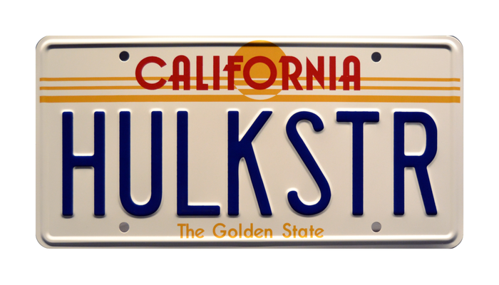 Replica Prop License Plate: Hulk Hogan WWF Hulkamania "HULKSTR" Metal Stamped