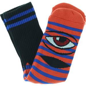 TOY MACHINE : TM SECT EYE STRIPE CREW SOCKS-ORANGE/BLU/BLK 1pr