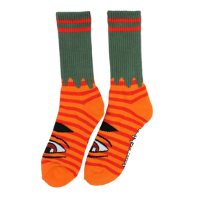 Toy Machine Sect Eye Stripe Crew Socks - ARMY/ORANGE