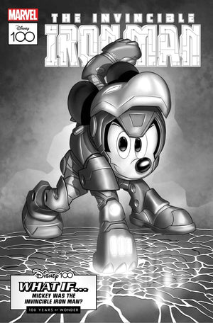 AMAZING SPIDER-MAN 27 CLAUDIO SCIARRONE DISNEY100 INVINCIBLE IRON MAN BLACK AND WHITE VARIANT [1:100]