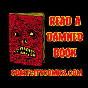 Sticker: "Read a Damned Book!" - CoastCityComics.com (4" x 4" Screen Printed Vinyl)